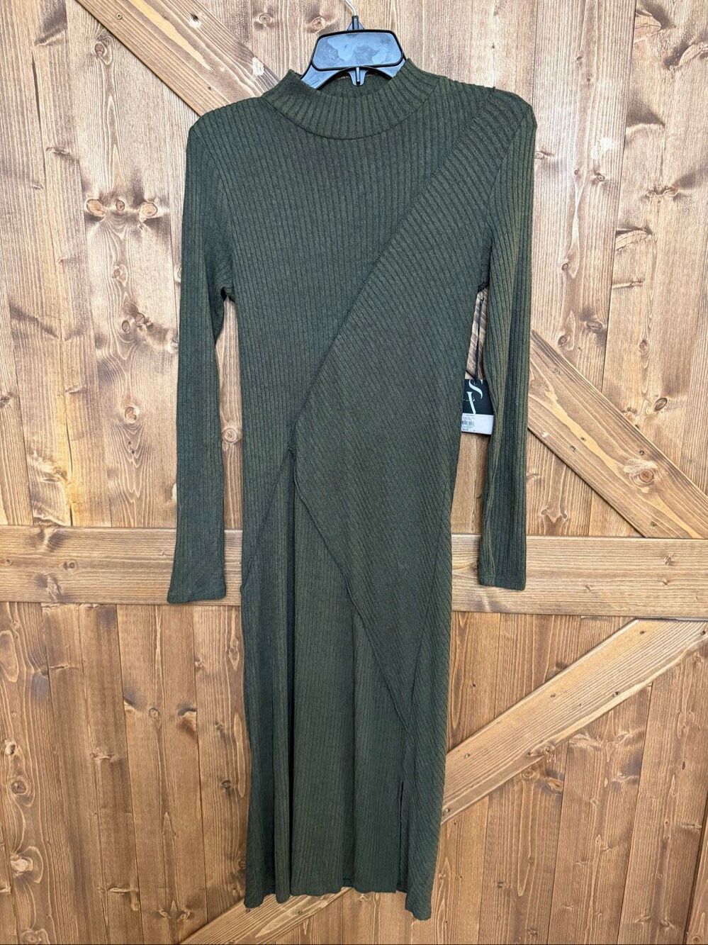Simply Vera Vera Wang Women’s Small Olive Green Ribbed Knit Midi Dress NWT(9464)